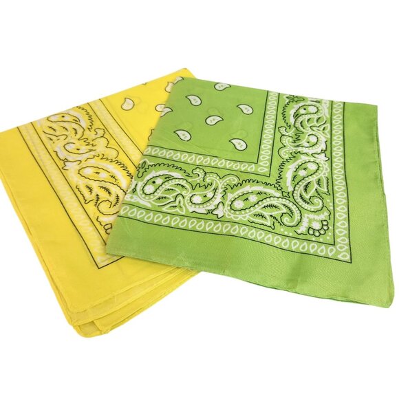 Bright Yellow and Green Colorful Bandanas 21x21 Inch Square Western Style - Picture 1 of 8
